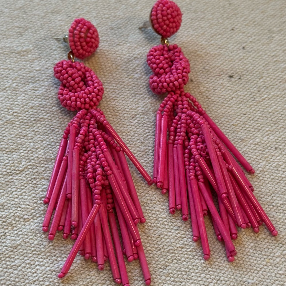 hot pink beaded statement earrings long